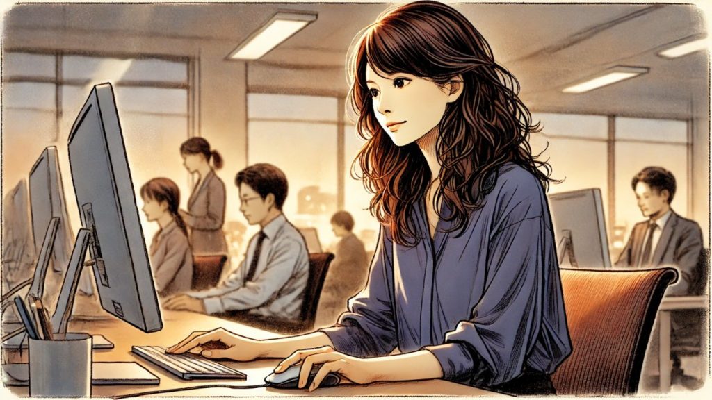 職場での仕事と真面目で一生懸命な女性