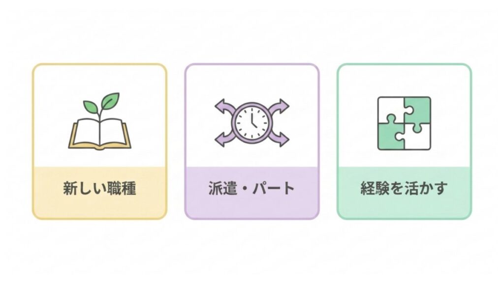 新しい職種、派遣・パート、経験を活かす選択肢のカード図